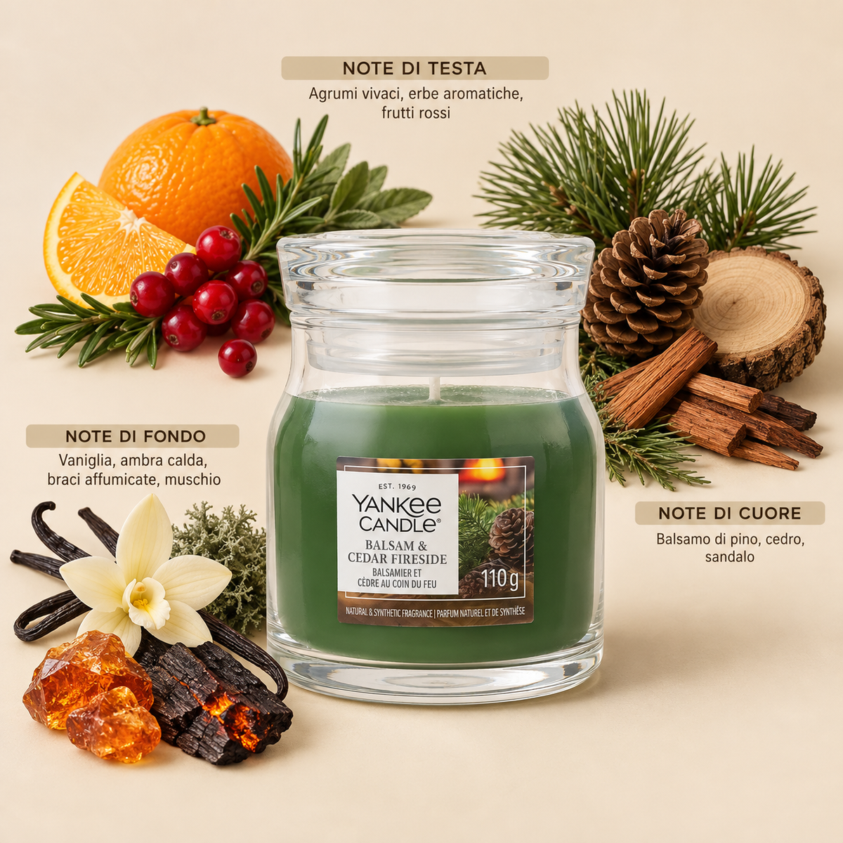 Candela Profumata Balsam & Cedar Fireside Giara Piccola Signature 110 g - Yankee Candle