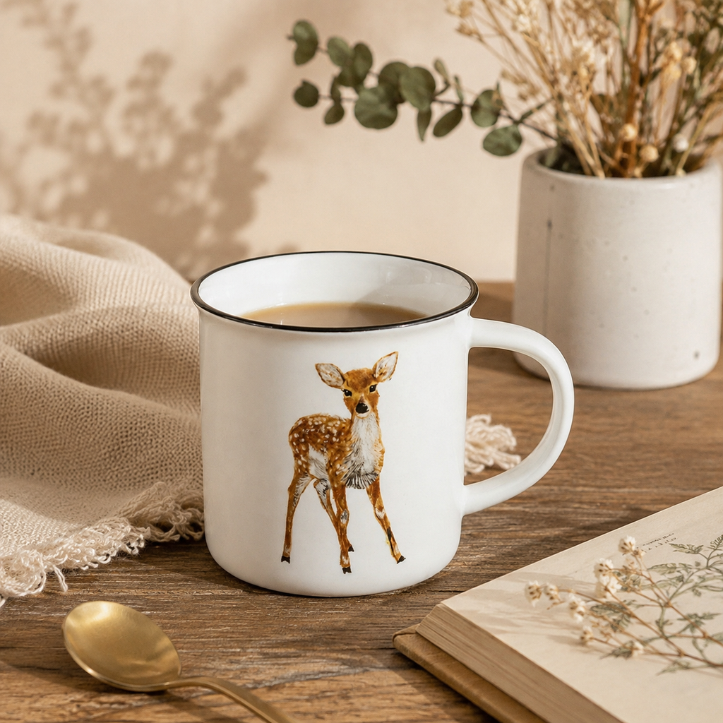 Tazza in ceramica con decoro cerbiatto