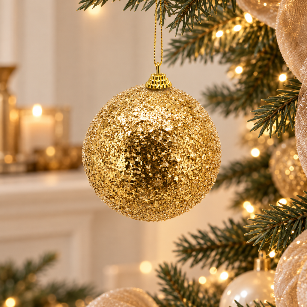 Sfera di Natale EDG in PVC Oro Glitterato – Ø 8 cm