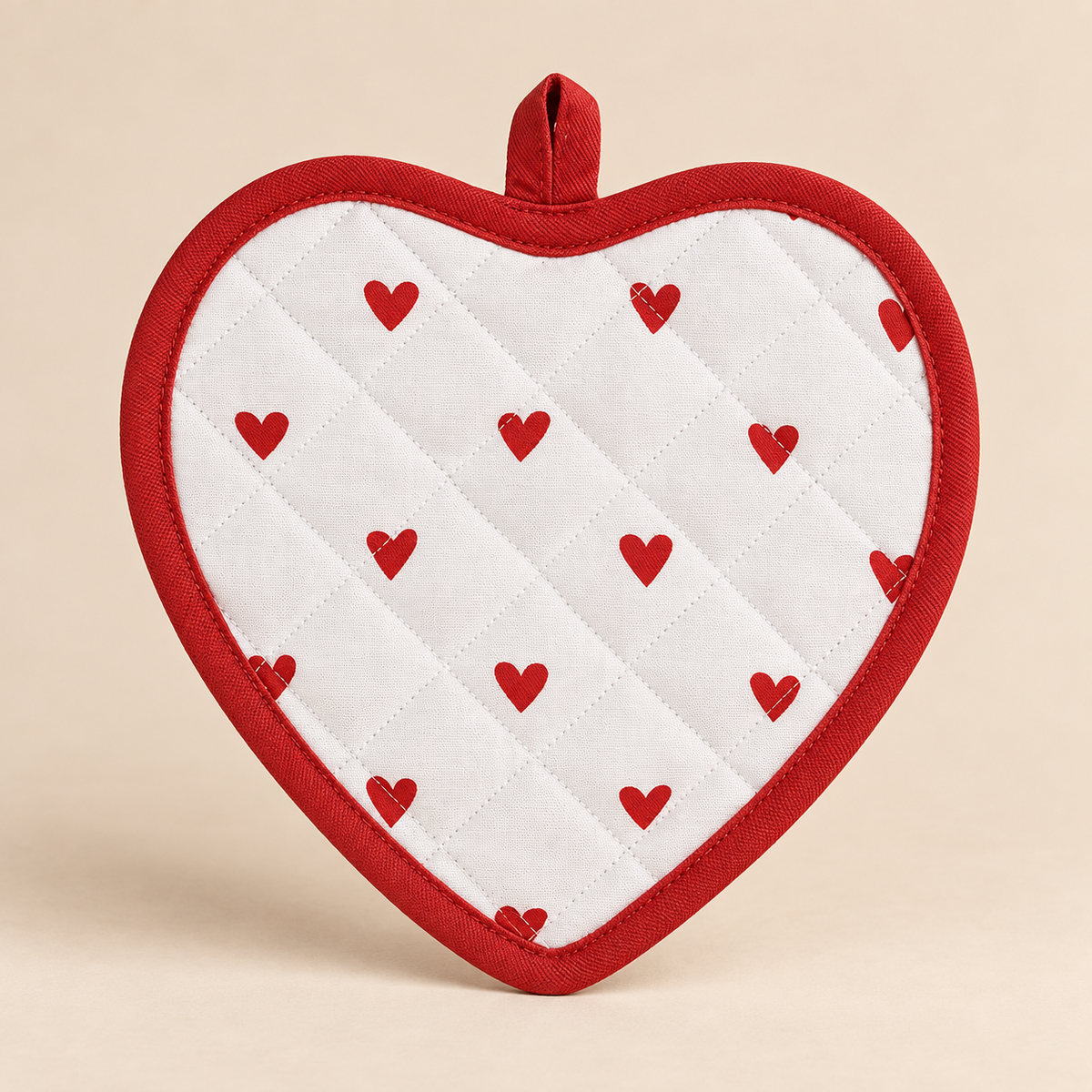 Presina da Cucina a Cuore Bianca con Cuori Rossi 20 x 20 cm