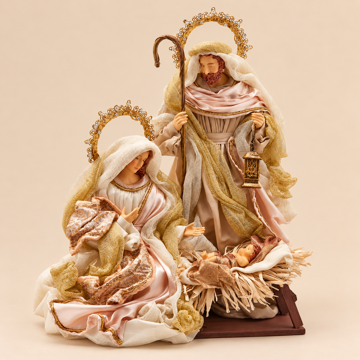 Natività Sacra Famiglia H 50 cm in Poliresina con Abiti in Tessuto - EDG