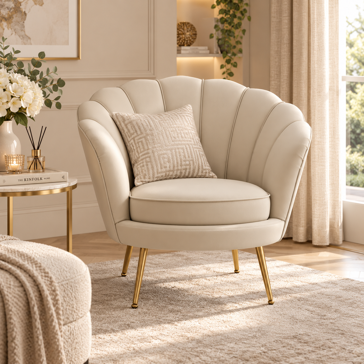 Poltrona Perry Avorio con Gambe Oro 96,5 x 87 x H90 cm - EDG