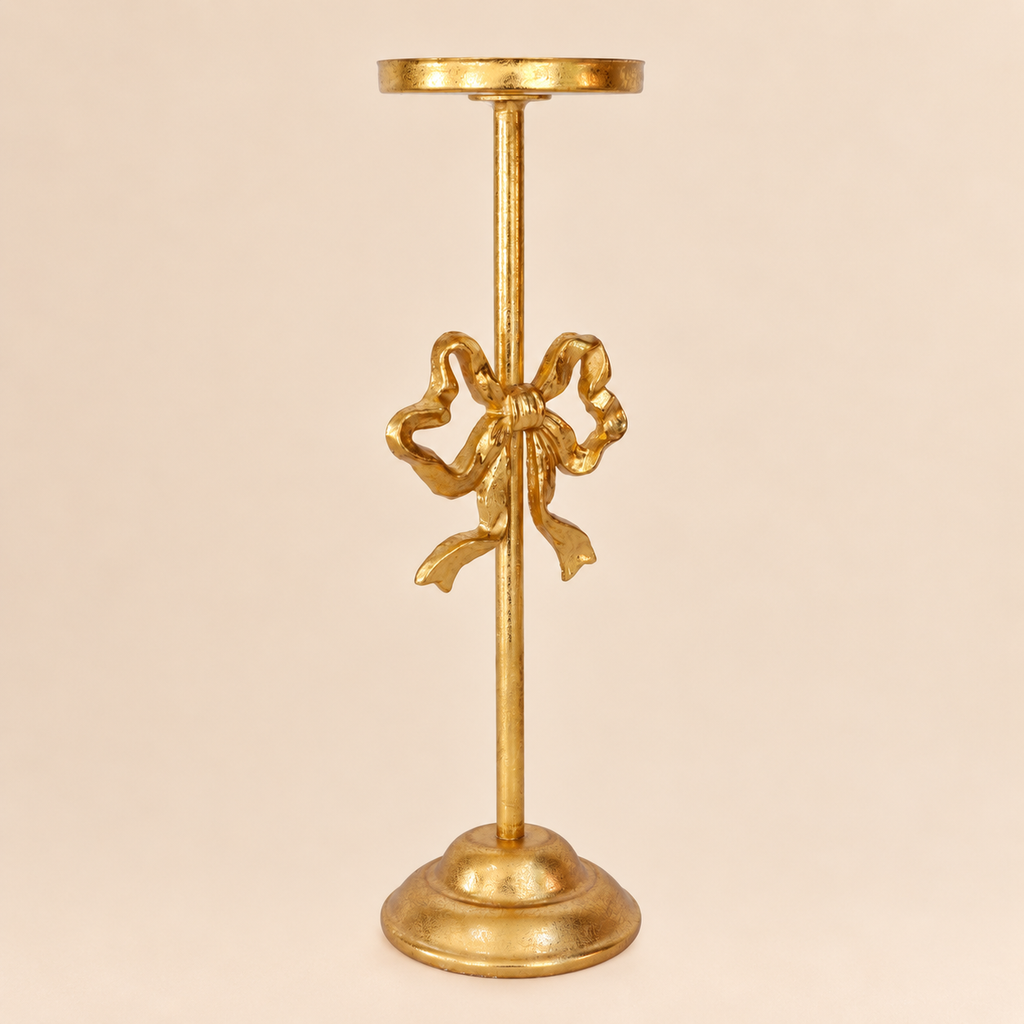 Portacandela Alto con Fiocco Oro Anticato 30 cm