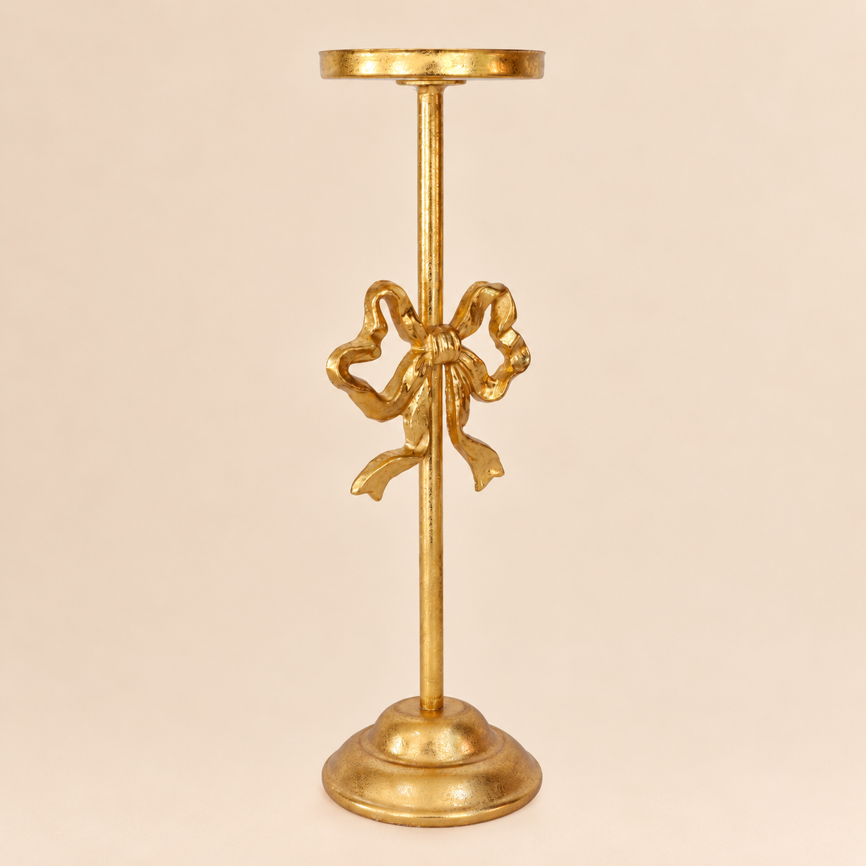 Portacandela Alto con Fiocco Oro Anticato 30 cm