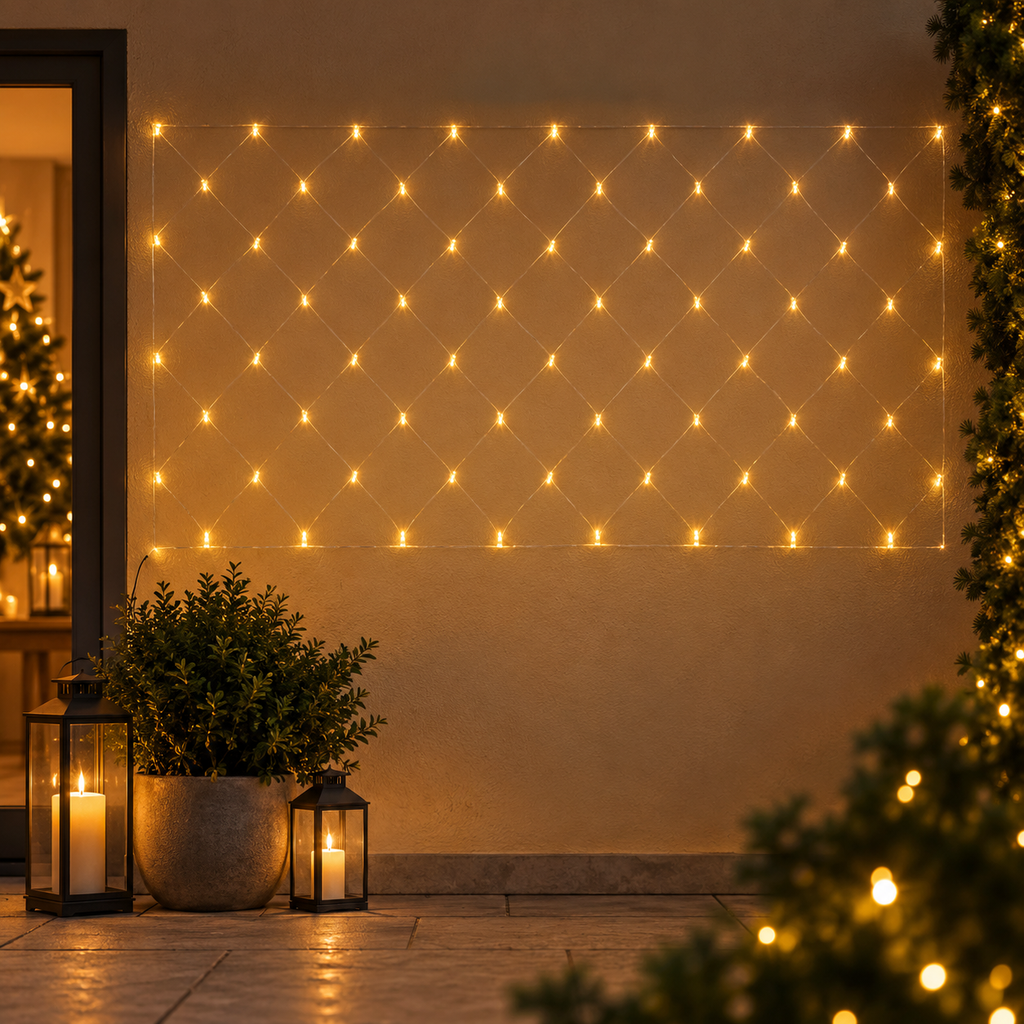 Rete Luminosa 2 x 1 m 64 MaxiLED Bianco Caldo Prolungabile