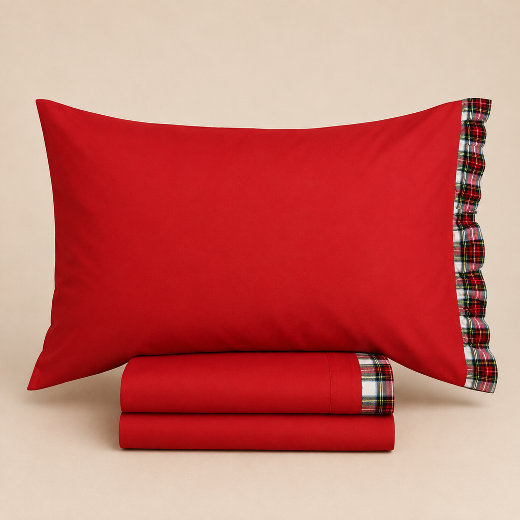 Completo letto 2 piazze Tartan rosso