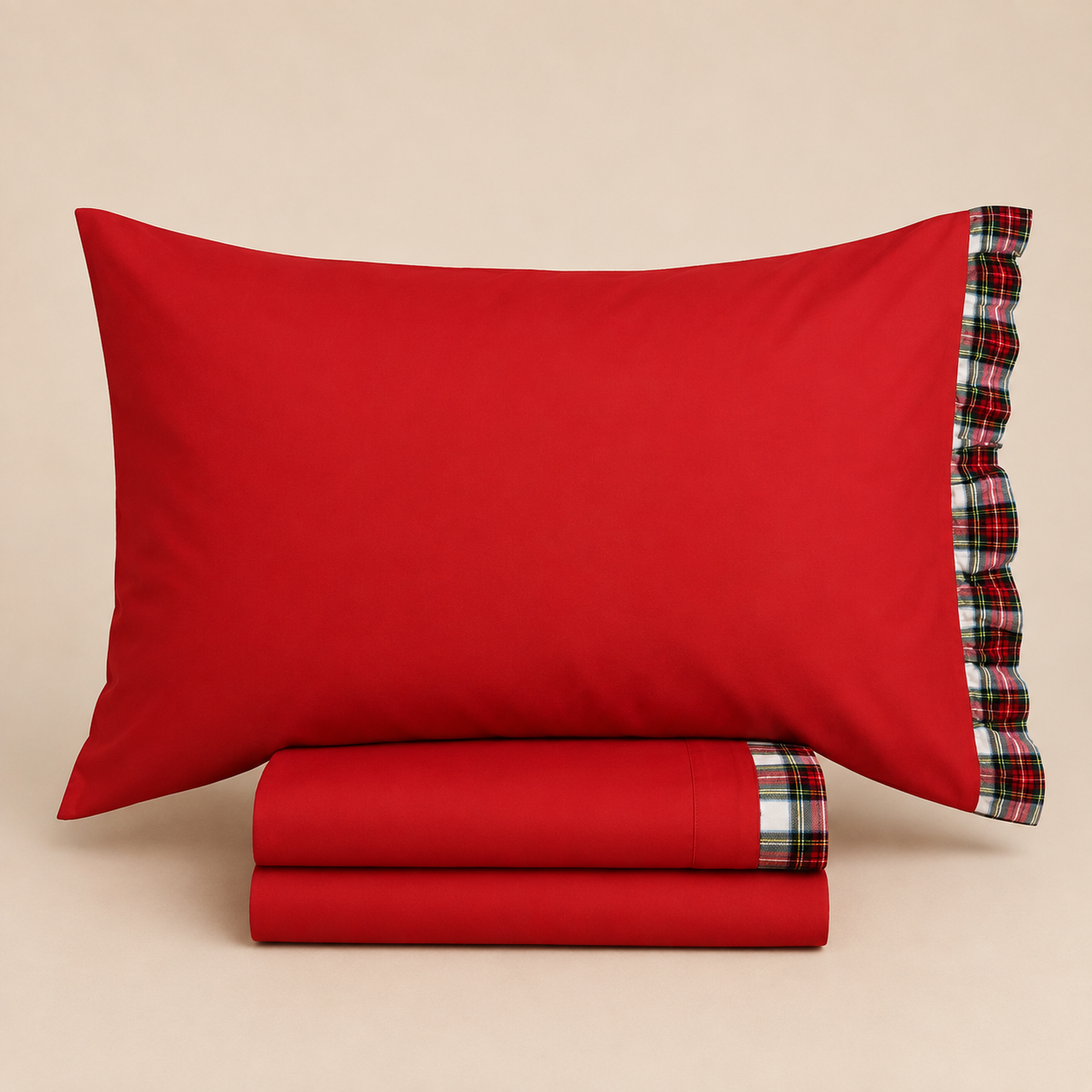 Completo letto 2 piazze Tartan rosso