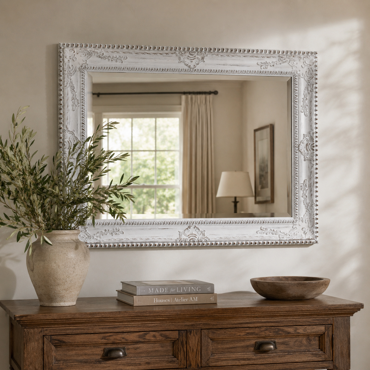 Specchiera Rettangolare in Legno – Eleganza Classica Shabby Chic