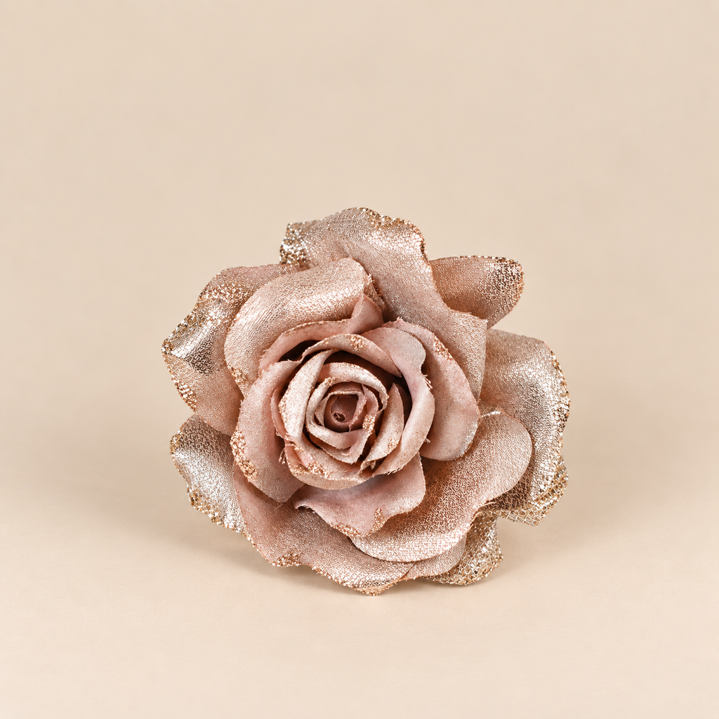 Rosa con Clip Cipria Antico con Glitter Ø15 cm