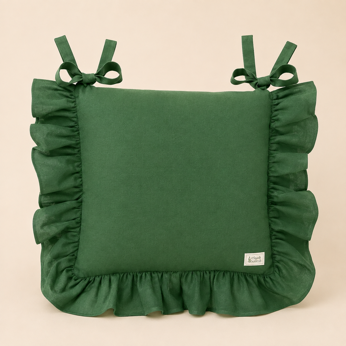 Cuscino Coprisedia Demetra con Volant Verde — 40 × 40 cm