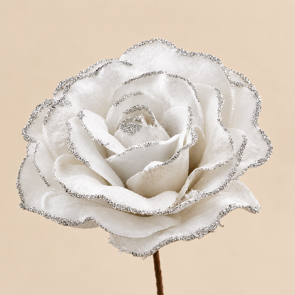 Rosa Bianca con Glitter Ø14 x H18 cm
