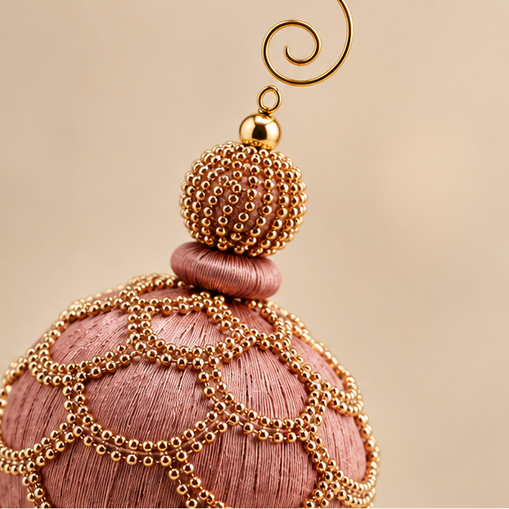 Decorazione Natalizia Sfera con Nappina Rosa e Oro 28cm