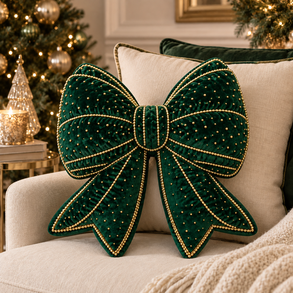 Cuscino Sagomato Fiocco Verde e Oro 38 x 40 cm