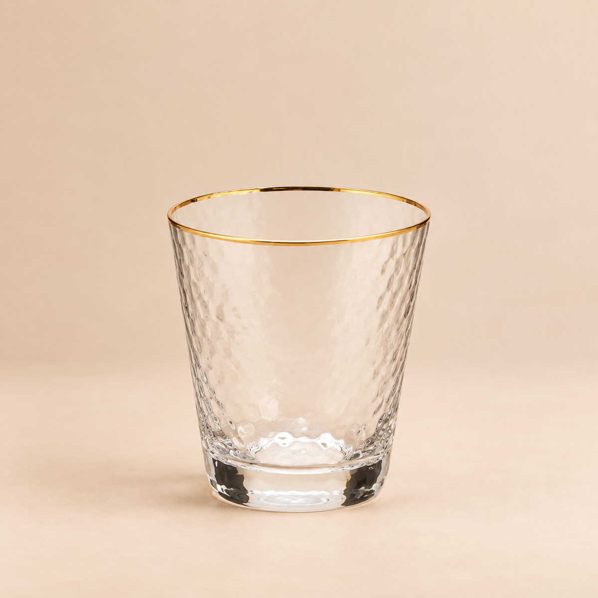 Set 6 Bicchieri in Vetro Trasparente Lavorato con Bordo Oro – 350 ml – Ø 9 x H 10 cm
