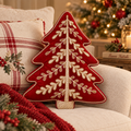 Cuscino Natalizio Sagomato Albero Rosso con Applicazioni Oro 32 x 42 cm