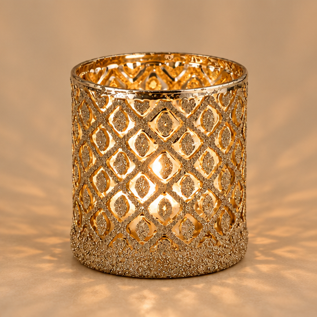 Portacandela Traforato Oro e Glitter h.11cm