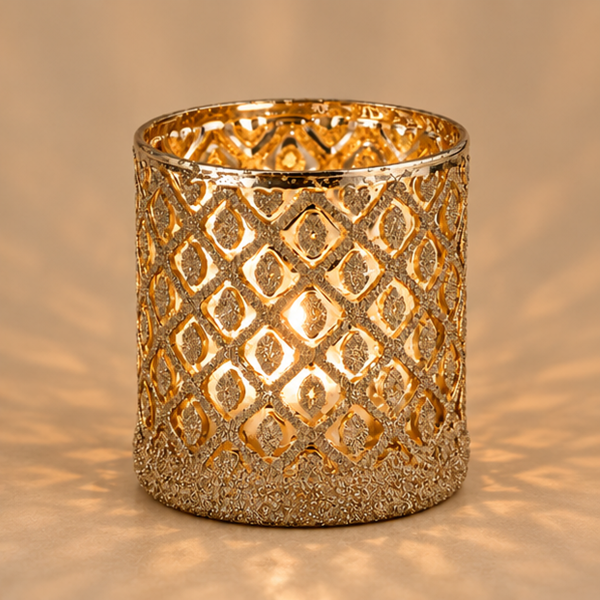 Portacandela Traforato Oro e Glitter h.11cm