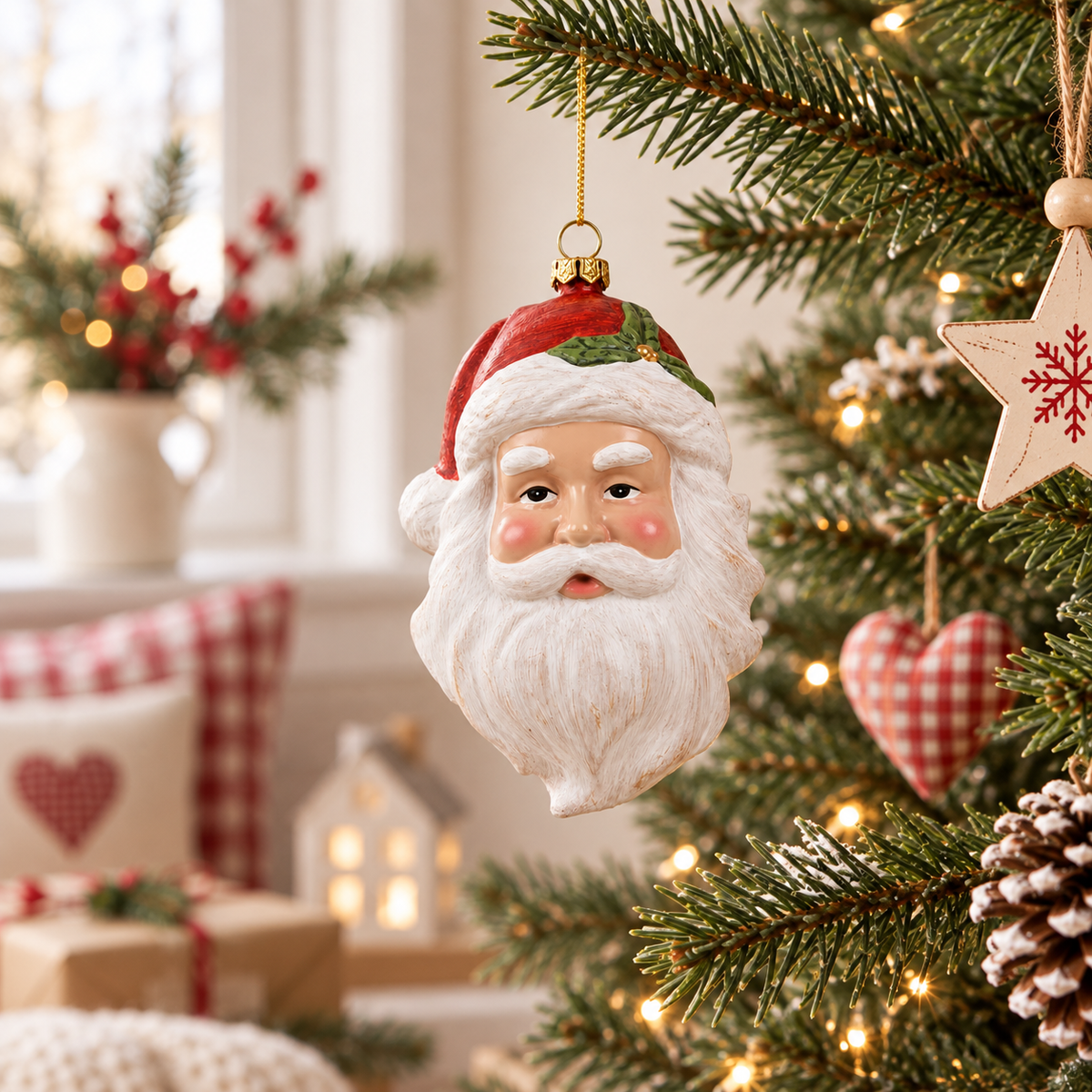 Decorazione Natalizia da Appendere Testa Babbo Natale 9 x 7 x H15 cm