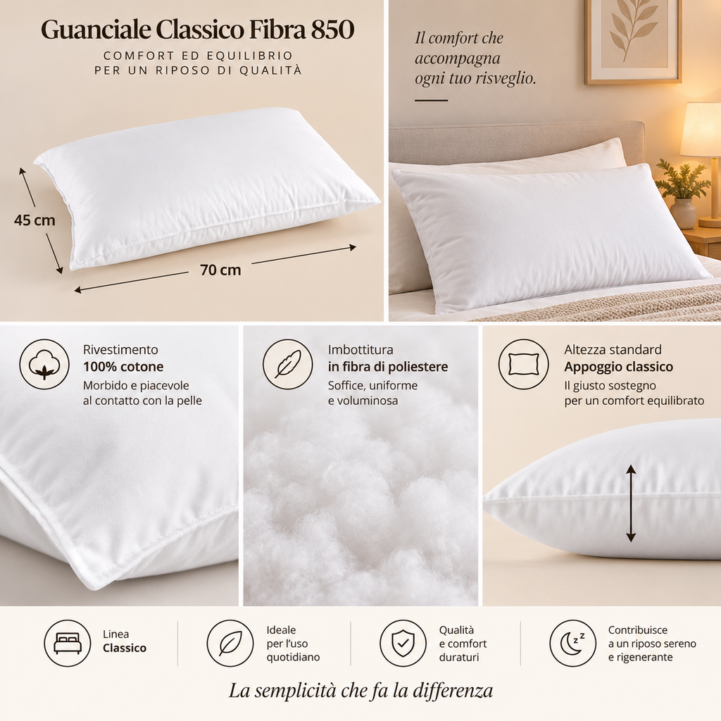 Guanciale Classico Fibra 850 in Cotone con Imbottitura in Poliestere