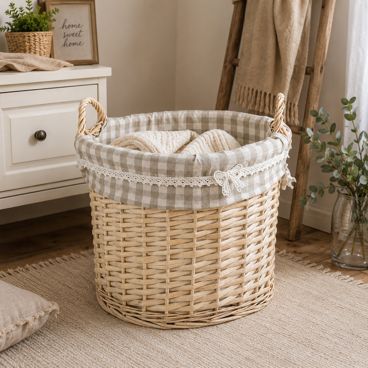 Cestino Tondo a Quadri – Ø 38 x H 38 cm