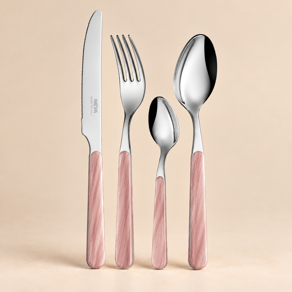 Servizio Posate 24 Pezzi Bistrot Natural Inspiration Effetto Legno Rosa – Acciaio Inox 18/10 – 6 Posti Tavola