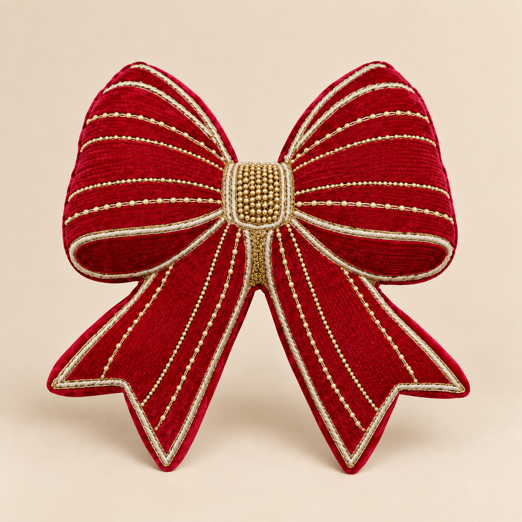 Cuscino Sagomato Fiocco Rosso e Oro 38 x 40 cm