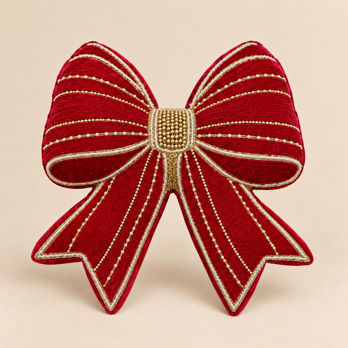 Cuscino Sagomato Fiocco Rosso e Oro 38 x 40 cm