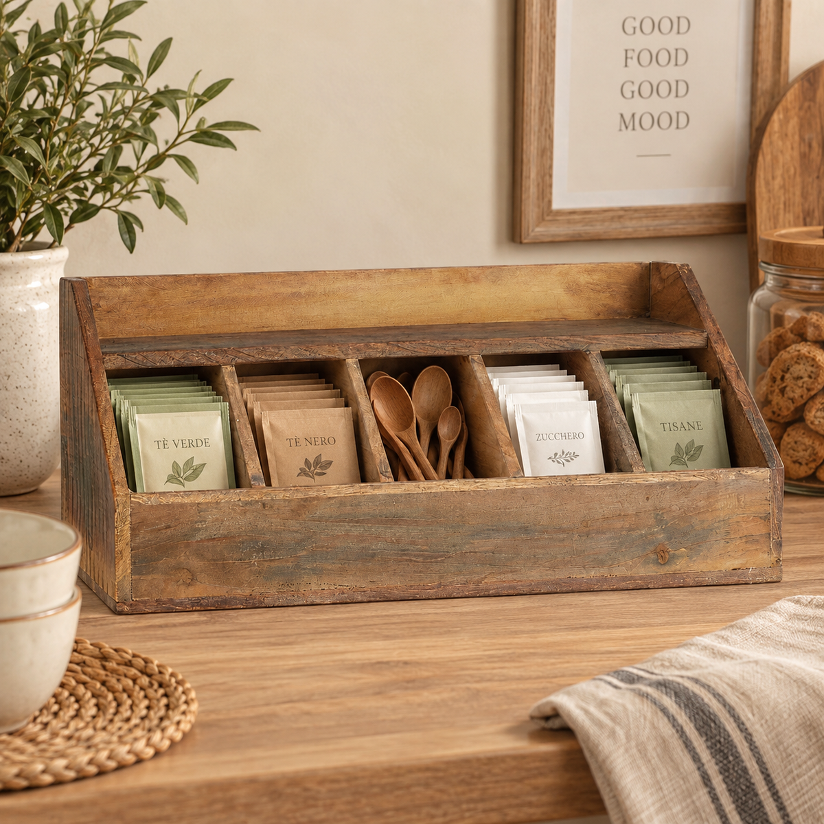Organizer inclinato in legno con scomparti