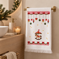 Asciugamano Ospite Natalizio Christmas Carousel Bianco in Cotone con Cavallo a Dondolo e Schiaccianoci 40 x 66 cm