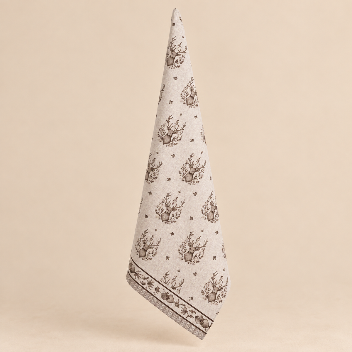 Canovaccio da Cucina Natalizio Winter Woodland con Cervo Beige 50 x 70 cm in Cotone