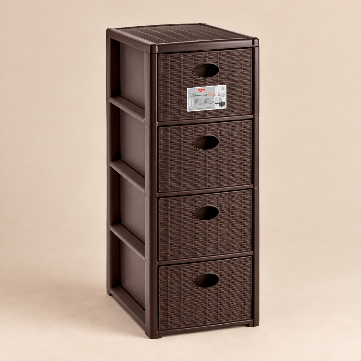 Cassettiera Elegance Slim 4 Cassetti Salvaspazio Marrone Scuro Effetto Rattan – 30 x 40 x H 80 cm
