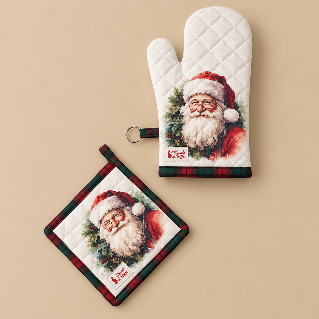 Set Guanto da Forno e Presina Natalizia Christmas is Coming con Babbo Natale