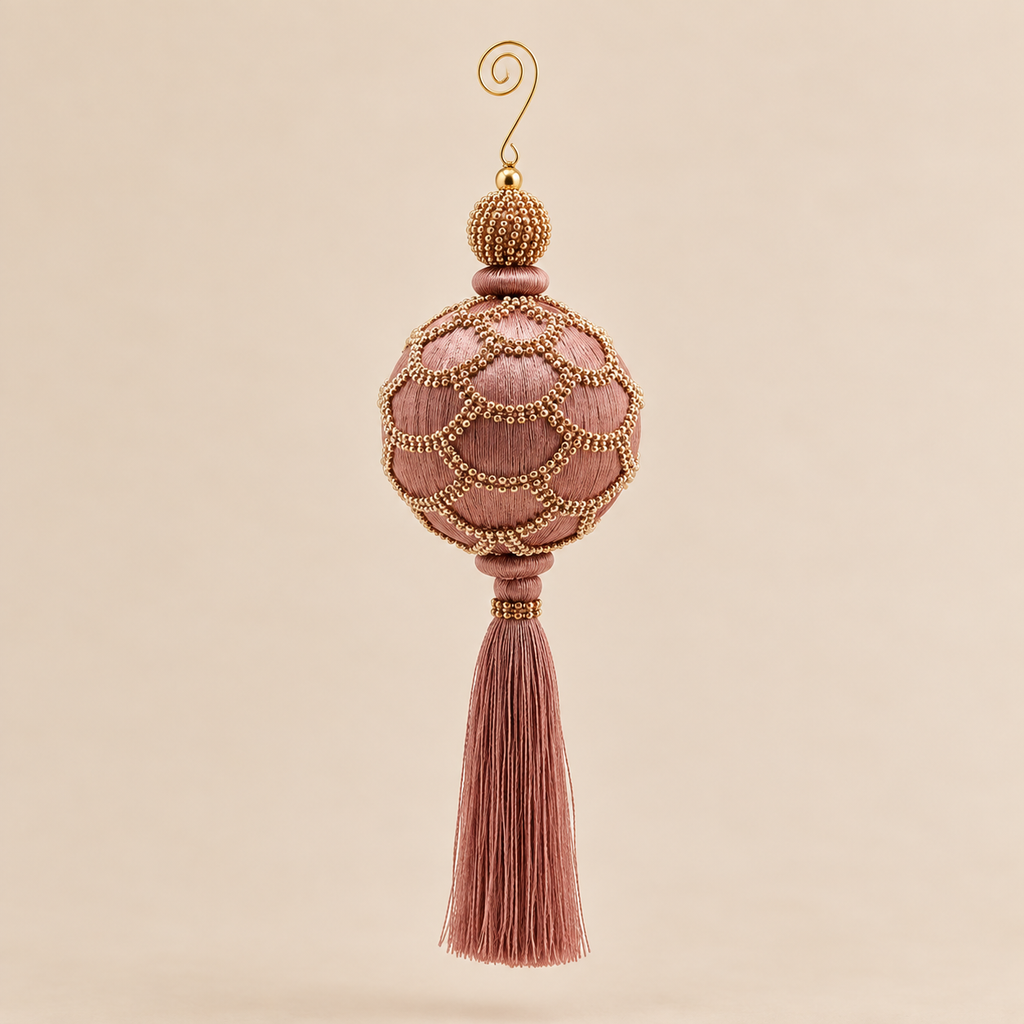 Decorazione Natalizia Sfera con Nappina Rosa e Oro 28cm