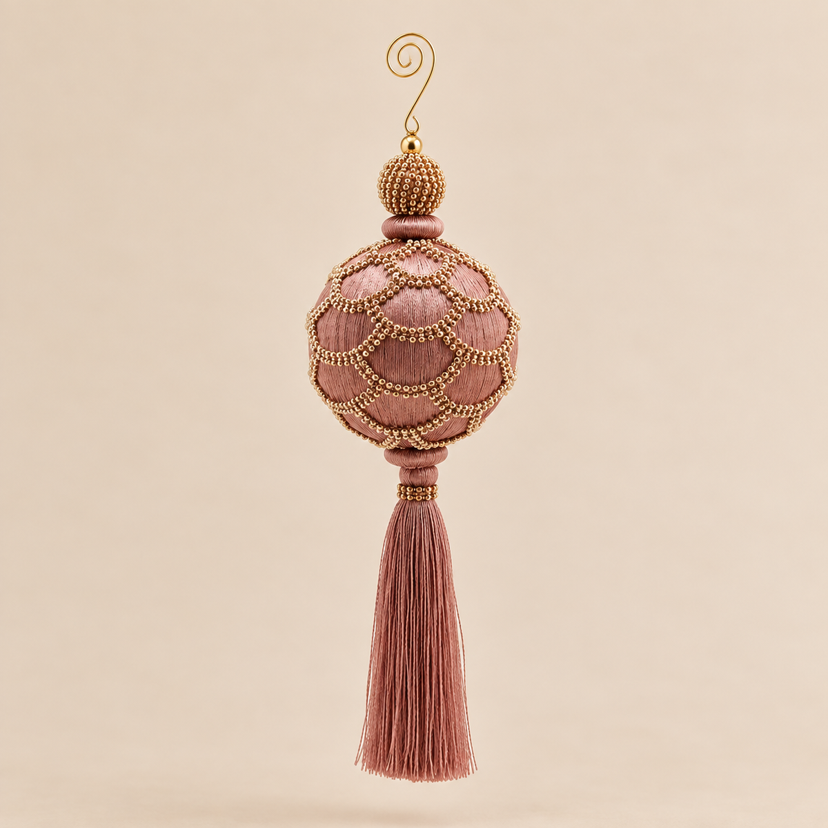 Decorazione Natalizia Sfera con Nappina Rosa e Oro 28cm
