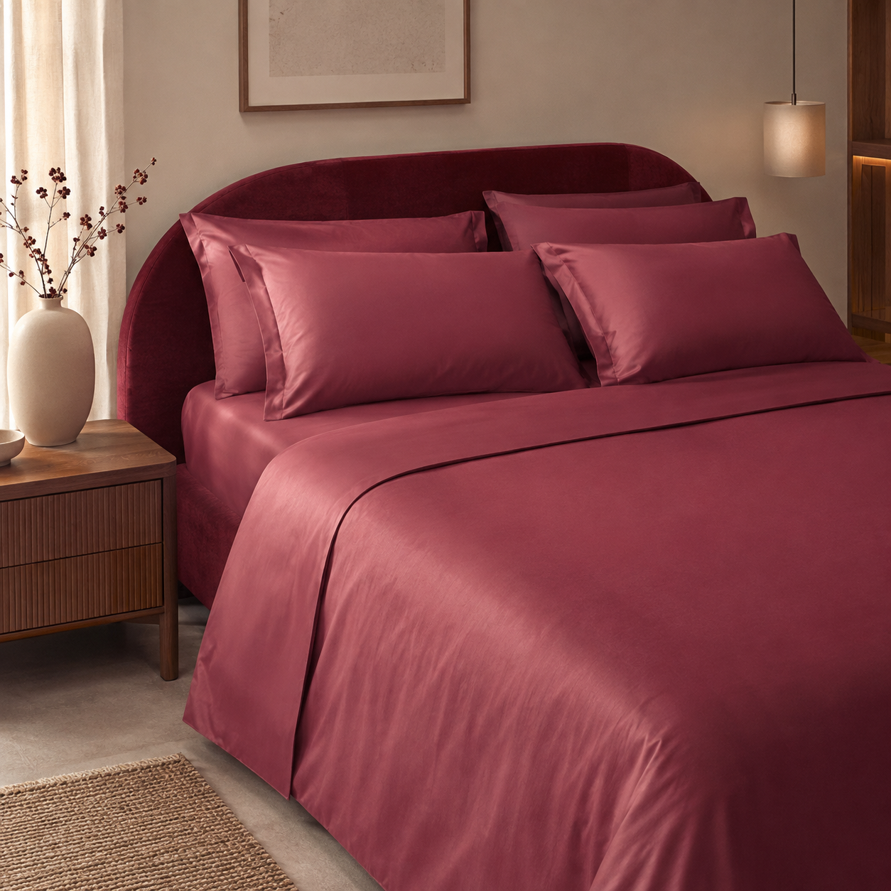 Coppia Copriguanciale Enne in Raso di Puro Cotone – 50 x 80 cm Bordeaux