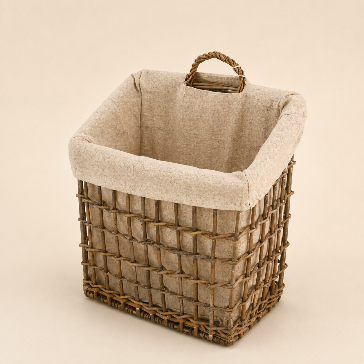 Cesto in Rattan con Manico e Fodera – 33 x 20 x H 41 cm