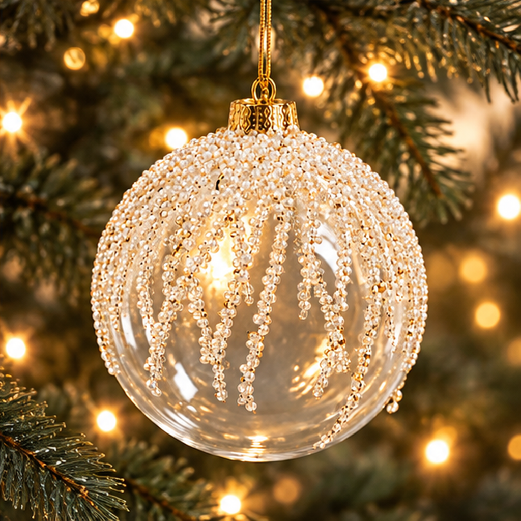 Sfera di Natale Trasparente con Effetto Ghiaccio Ø 10 cm in Vetro