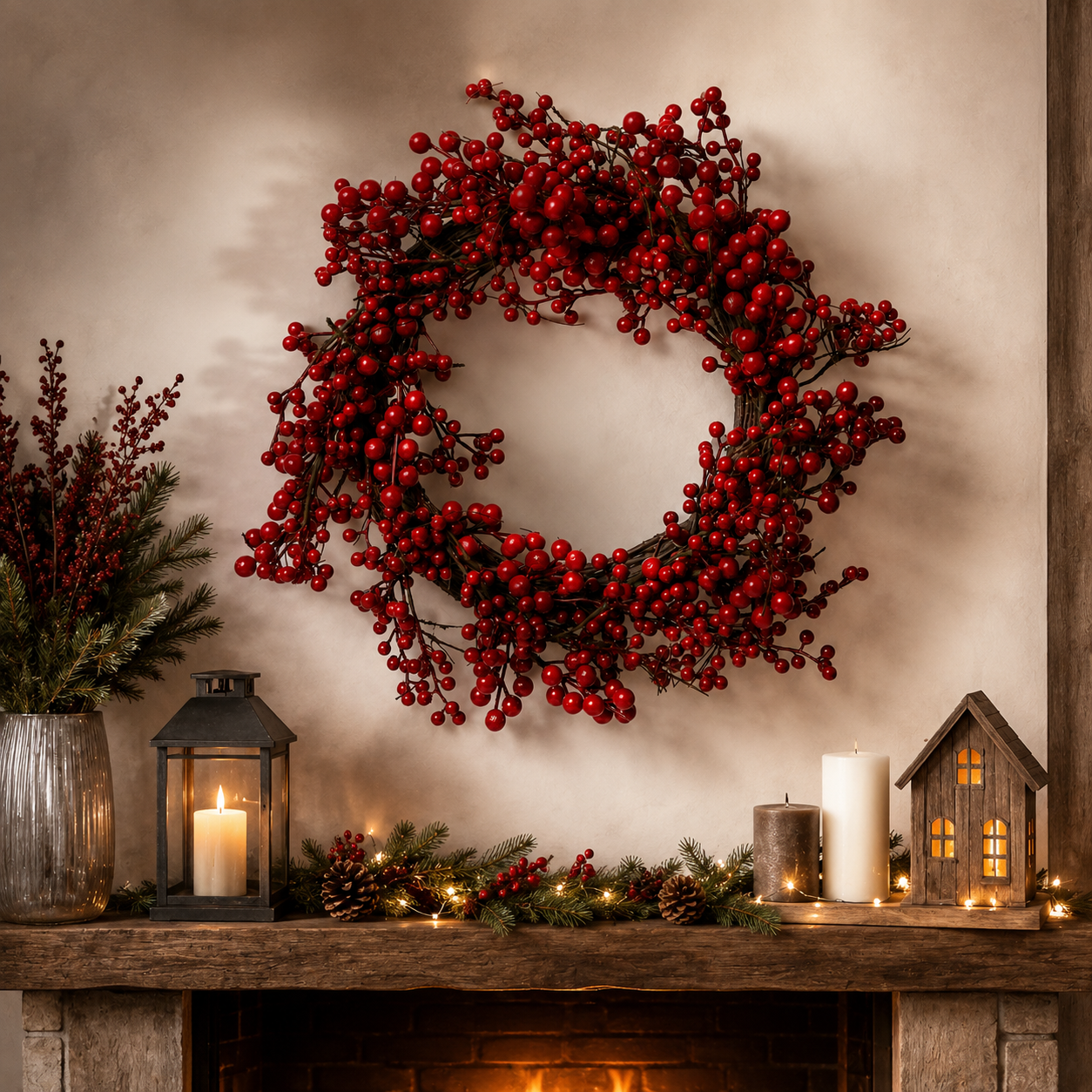 Corona decorativa con bacche rosse