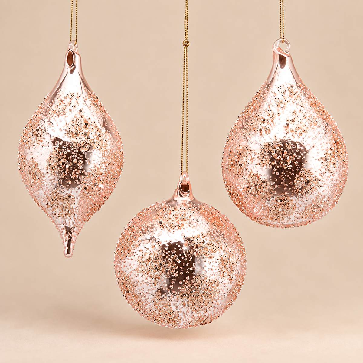 Decorazione Natalizia in Vetro Rosa Cipria e Champagne H 8 cm - Forma Assortita