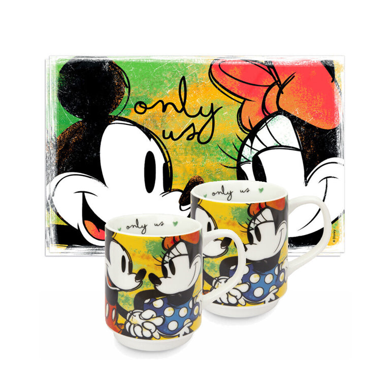 Set regalo Mickey Mouse 2 Mug Impilabili + 2 Tovagliette Colazione