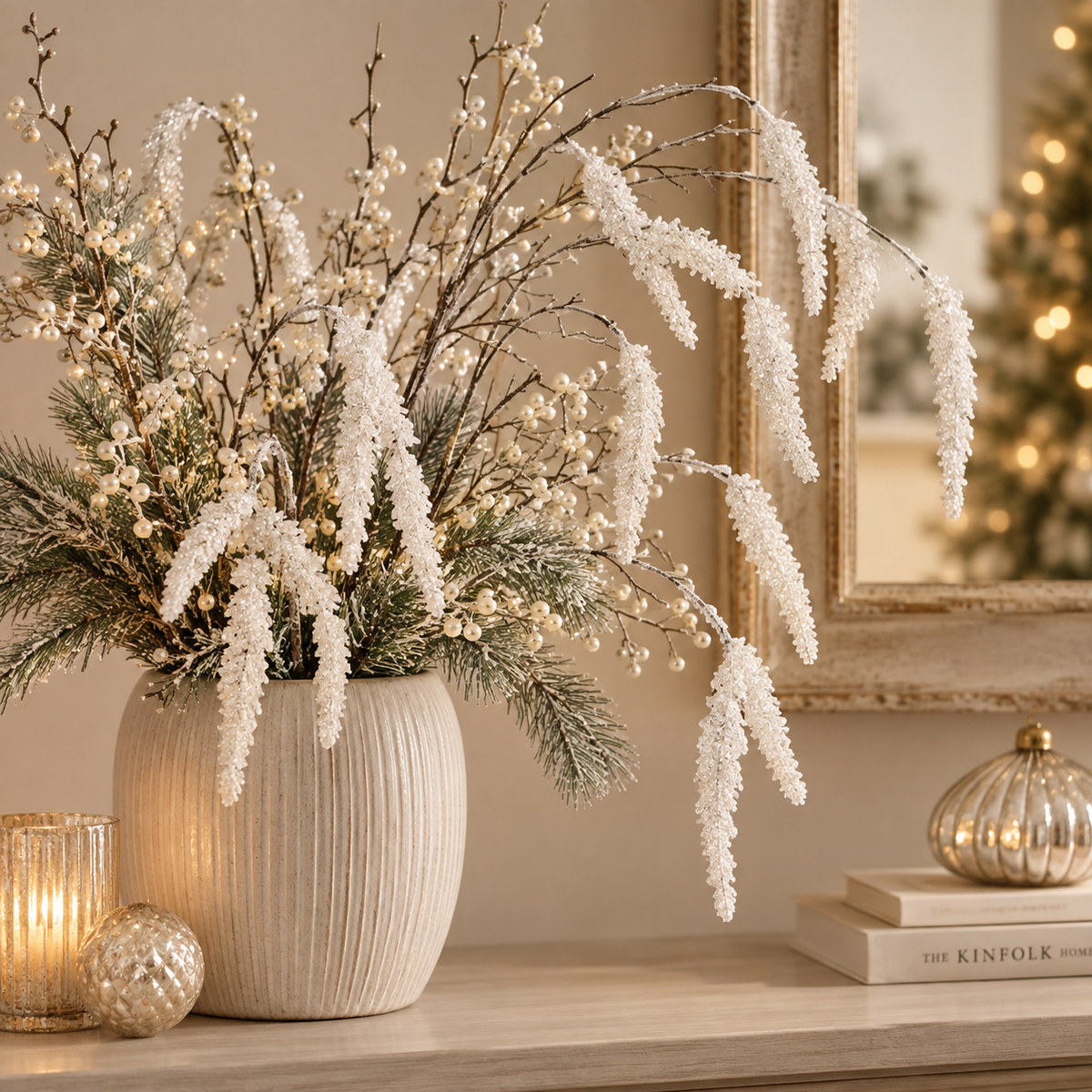 Ramo Spighe Glitter Bianco H50 cm