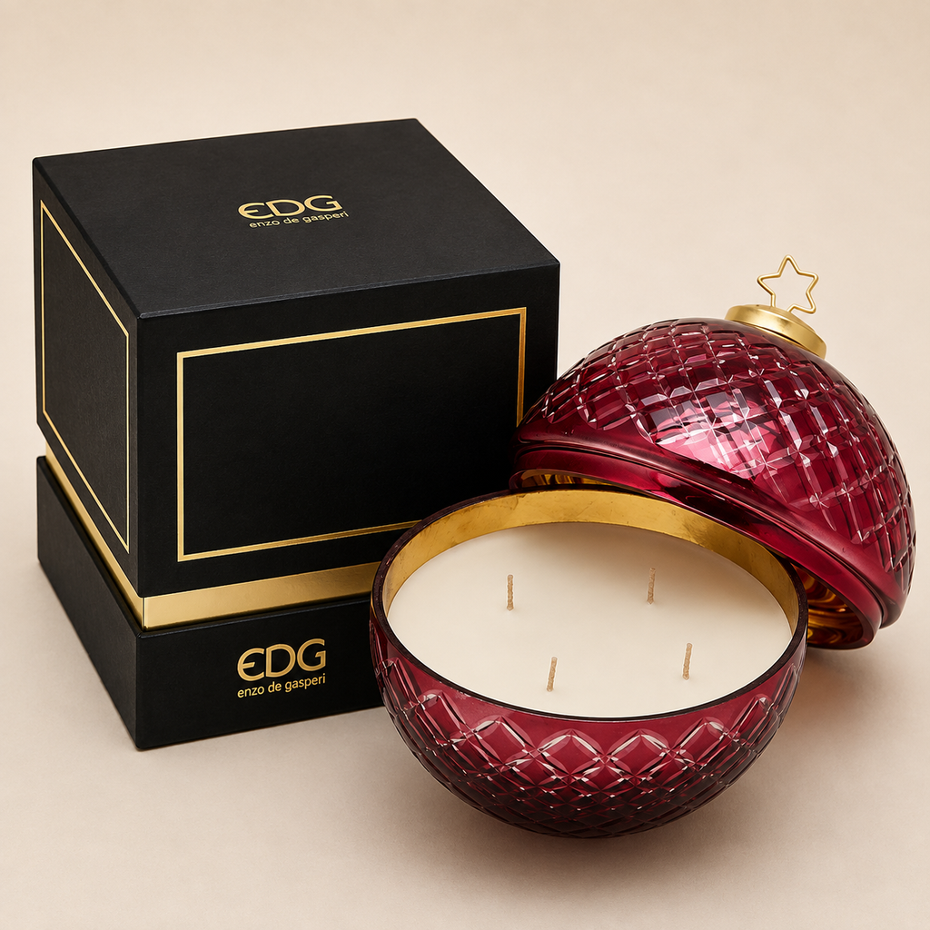 Candela Profumata Sfera "Rombi" con Stella EDG 18cm rosso