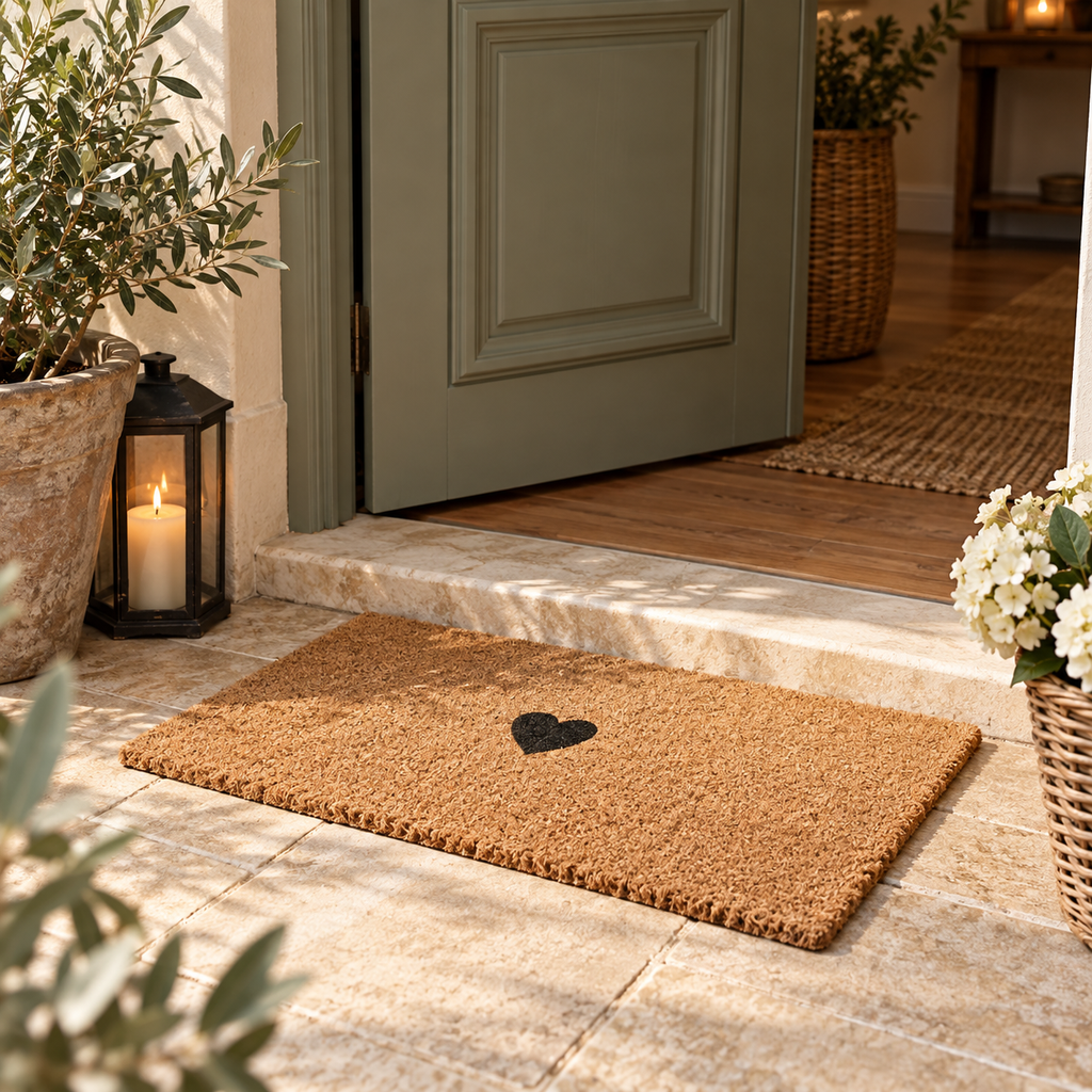 Zerbino Rettangolare in Fibra di Cocco Naturale con Cuore Nero 75 x 45 cm