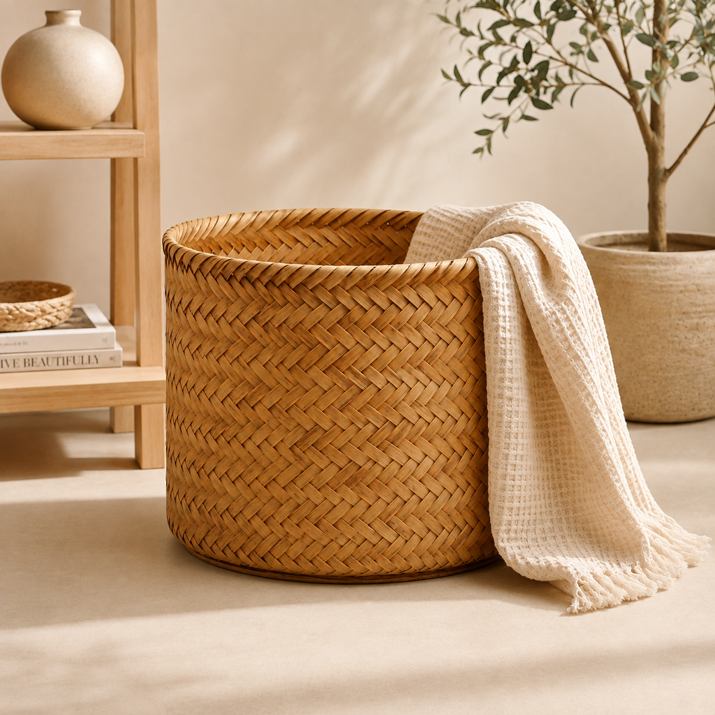 Cesto Rotondo in Bamboo Naturale – Ø 40 x H 32 cm