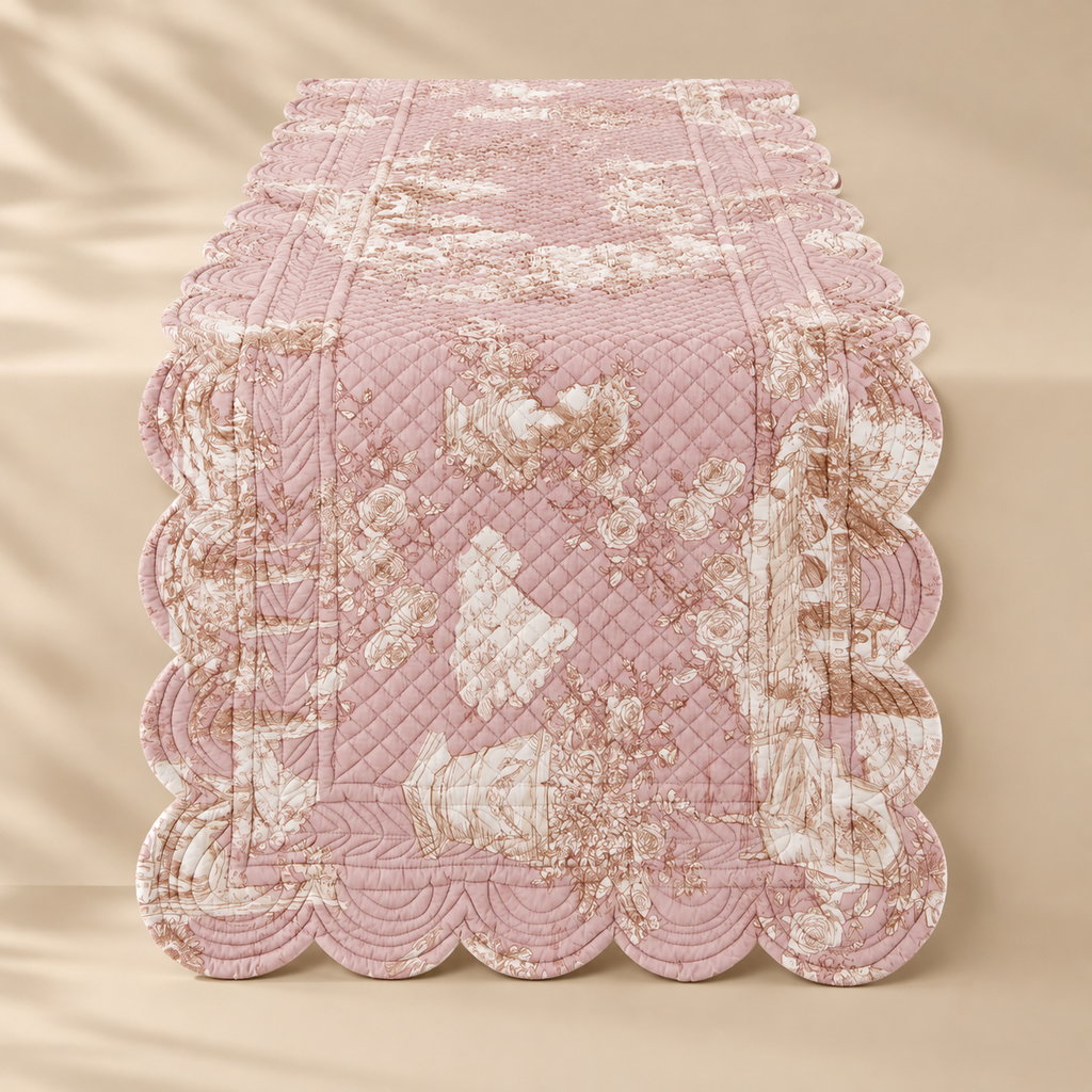 Runner da Tavola Toile du Borgo Rosa 45x140 cm in 100% Cotone con Bordo Smerlato