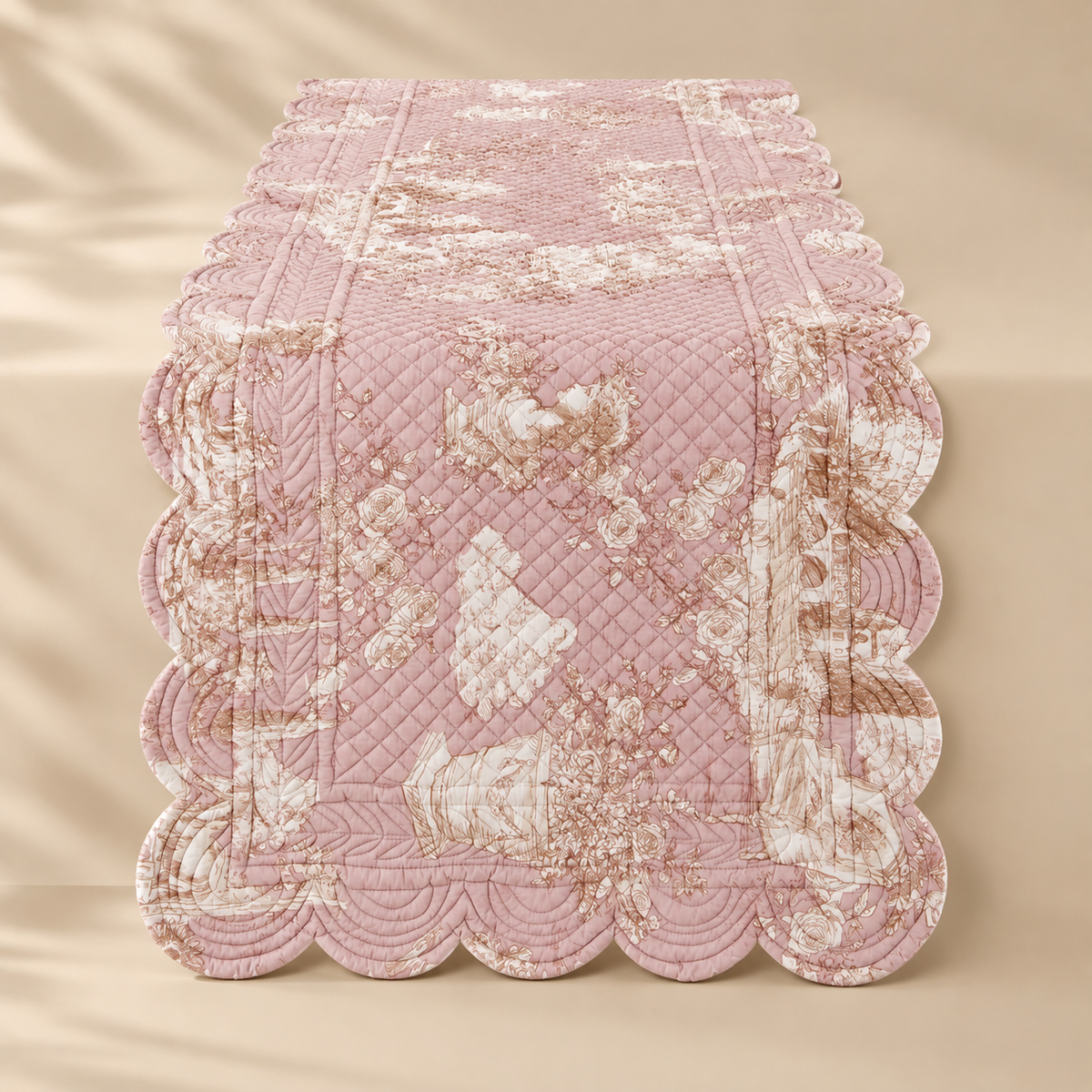 Runner da Tavola Toile du Borgo Rosa 45x140 cm in 100% Cotone con Bordo Smerlato