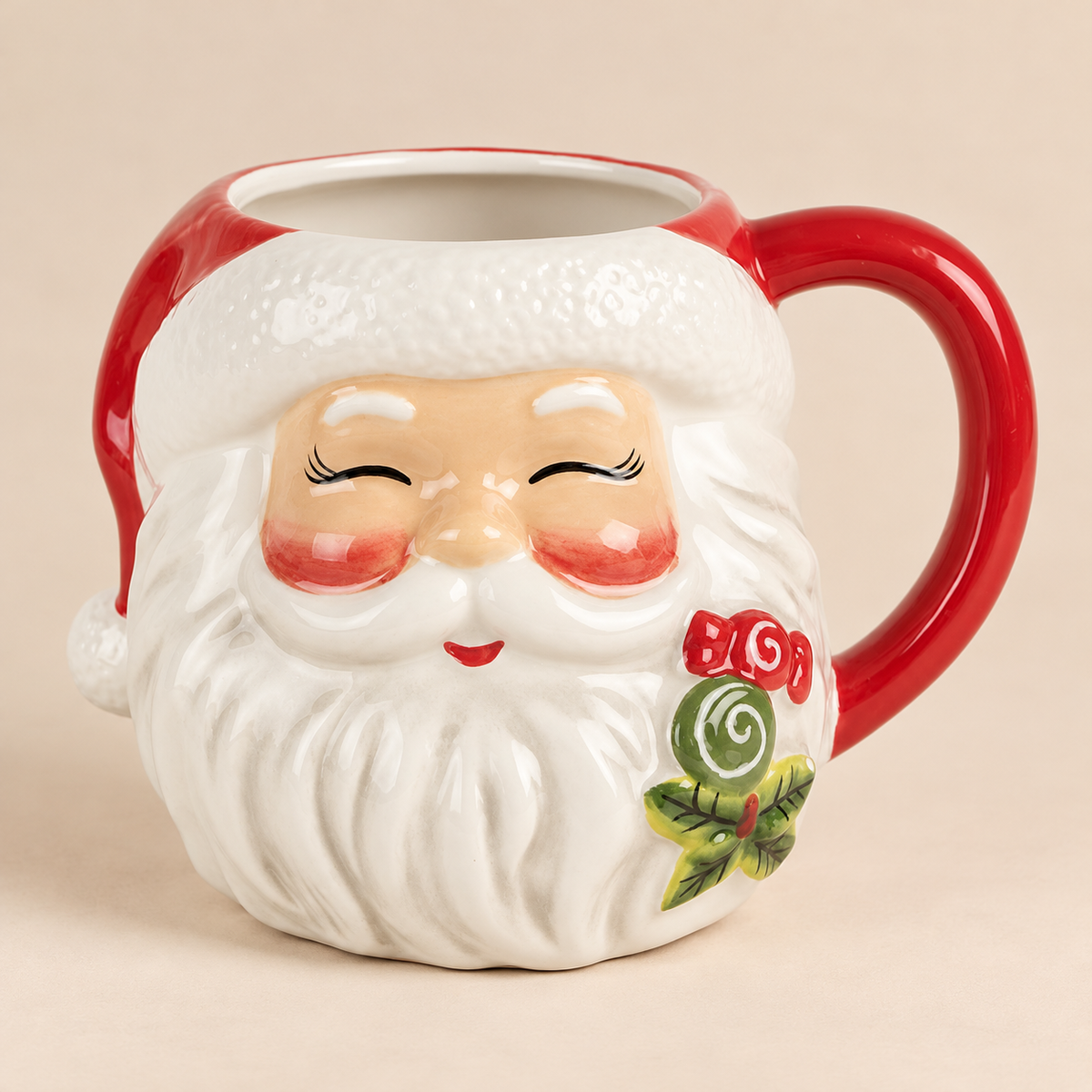 Tazza Natalizia Babbo Natale in Ceramica 550 ml Bianca e Rossa