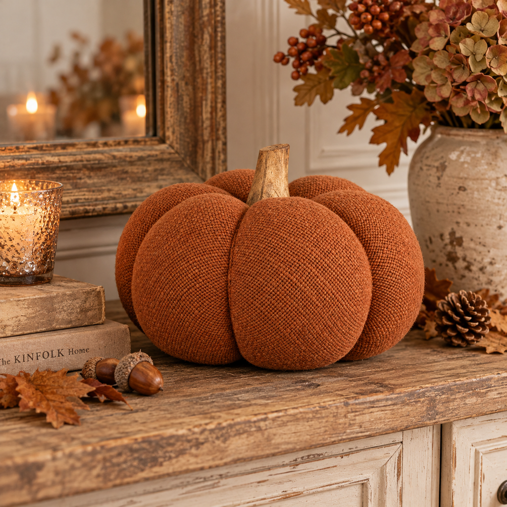 Zucca Decorativa Autunnale in Tessuto Arancione Terracotta Ø20 x H14 cm
