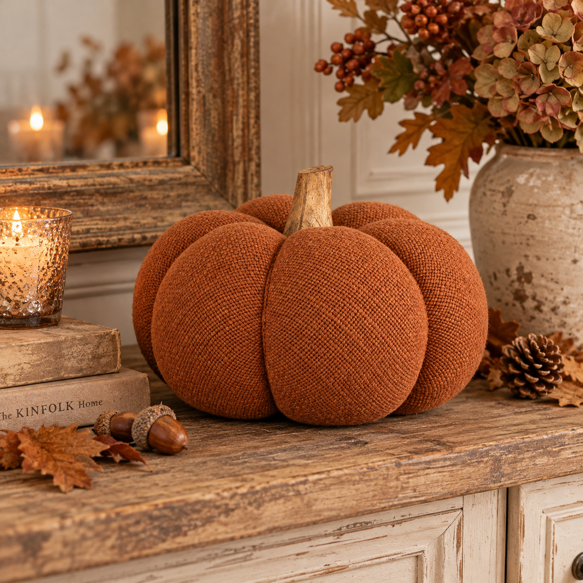 Zucca Decorativa Autunnale in Tessuto Arancione Terracotta Ø20 x H14 cm