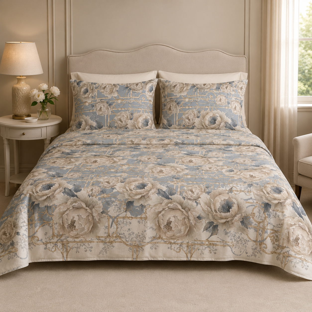 Completo letto 2 piazze Blanc Mariclò – Collezione Peonies